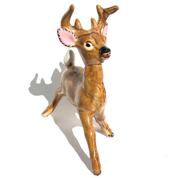Vintage Bobtail Deer Buck Figurine Brown Ceramic Mid-Century Modern MCM Woodland - Picture 3 of 10